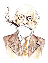 Sigmund Freud, österreichischer Neurologe und Psychotherapeut tschechischer Herkunft (1856-1939); Karikatur